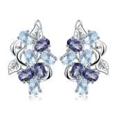 European Vintage Style Inlaid Natural Topaz Flower Garden Design Silver Studs Earrings for Women