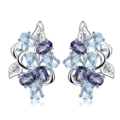 European Vintage Style Inlaid Natural Topaz Flower Garden Design Silver Studs Earrings for Women