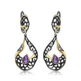 Italian Antique Premium Style Inlaid Natural Colourful Gemstone Creative Shape Silver Drop Earrings for Women