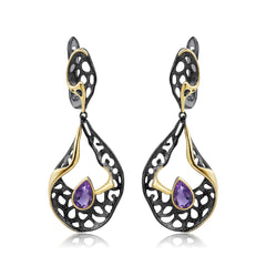 Italian Antique Premium Style Inlaid Natural Colourful Gemstone Creative Shape Silver Drop Earrings for Women