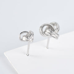Hollowed-out Geometric Three Rings Silver Stud Earrings for Women
