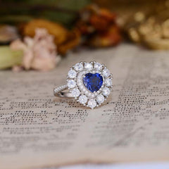 Luxury Halo Heart Shape Lab Created Sapphires Ring