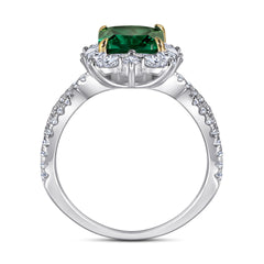 (2.0CT) Asscher Cut Green Zircon Split Shank Silver Ring for Women