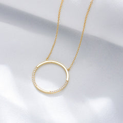 Circle Ring with Zircon Pendant Sterling Silver Necklace for Women