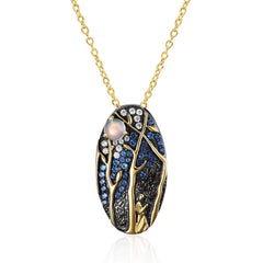 Italian Handmade Retro Jewelry Design Inlaid Natural Colorful Jewelry Oval Pendant Silver Necklace for Women