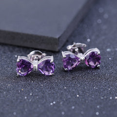 Fashion Natural Crystal Love Bowknot Silver Studs Earrings for Women