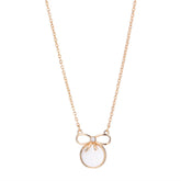 Bow with Mother of Pearl Circle Pendant Silver Necklace for Women