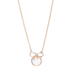 Bow with Mother of Pearl Circle Pendant Silver Necklace for Women