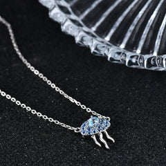 Fashion Style Inlaid with Natural Topaz Jellyfish Pendant Silver Necklace for Women