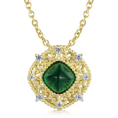 Luxury Hollow Pattern Square Pendant Green Zircon Silver Necklace