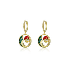 Enamel Phoenix with Zircon Circle Silver Drop Earrings for Women