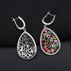 European Vintage Pear Drop Silver Drop Earrings for Women