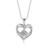 Double Hollow Heart with Round Zircon Pendant Silver Necklace for Women