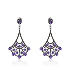 Natural Colourful Gemstones Fan-shaped Silver Drop Earrings for Women