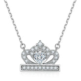 Princess Crown with Heart Zircon Silver Pendant Necklace for Women