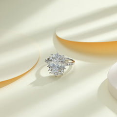 Colourful Oval Zircon Four Prongs Soleste Halo Silver Ring for Women