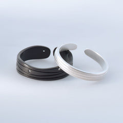 Corrugated Lines Pattern Silver Couple Ring for Women