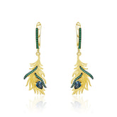 Bird's Plume Design S925 Silver Natural Topaz Drop Earrings for Women
