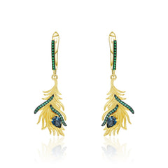 Bird's Plume Design S925 Silver Natural Topaz Drop Earrings for Women