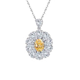 Flower Halo Oval Cut Yellow Zircon Silver Necklace