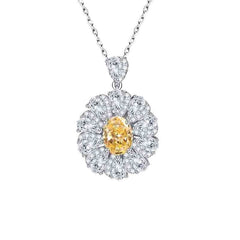 Flower Halo Oval Cut Yellow Zircon Silver Necklace