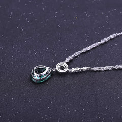 European Personality Fashion Luxury Design Inlaid Green Crystal Pear Drop Pendant Silver Necklace for Women