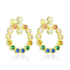 Coloured Zircon Circle Sterling Silver Stud Earrings
