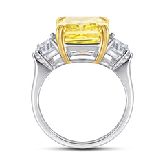 (8CT) Ice Cut Rectangle Yellow Zircon Silver Ring for Women