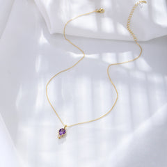 Natural Amethyst with Zircon Pendant Sterling Silver Necklace for Women