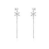 Zircon Six-pointed Star with Pearl Tassel Silver Drop Earrings for Women