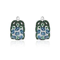 Luxury Hollow Wide Surface Design Natural Gemstone Silver Stud Earrings