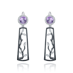 Natural Colourful Gemstone Winter Plum Sterling Silver Drop Earrings for Women