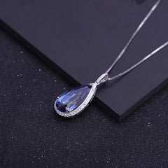 Crystal Soleste Halo Water Droplet Pendant Silver Necklace for Women
