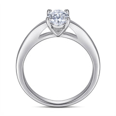 Four Prongs Oval Zircon Solitaire Silver Ring for Women