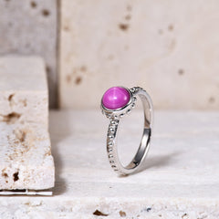 Luxury Six Ray Star Inlaid Red and Sapphire Round Cut Jewelry S925 Silver Ring for Women