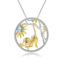 Chinese Style Element Design Zodiac Series Monkey Natural Gemstone Pendant Silver Necklace for Women