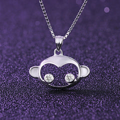 (Pendant Only) Zircon Lovely Monkey Silver Pendant for Women