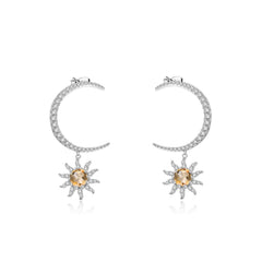 Moon and Sun with Round Cut Gemstone Earrings