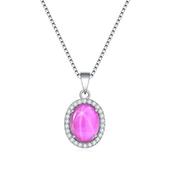 Luxury Jewelry Design Six Starlight Synthetic Colourful Gemstone Soleste Halo Oval Shape Pendant Silver Necklace for Women
