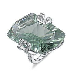 S925 Silver Natural Green Crystal Ring