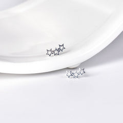 Row of Three Hollow Stars Sterling Silver Stud Earrings