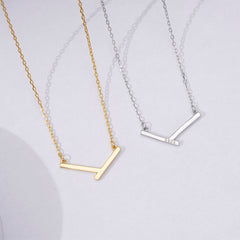 Geometric V Shaped Pendant Silver Necklace