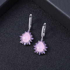 Barbie Pink Carnelian 925 Silver inlaid Gemstone Drop Earrings for Women