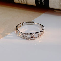 Oval Buckle with Zircon Silver Ring for Women