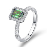 Soleste Halo 1.0 Carat Emerald Cut Green Moissanite Silver Ring