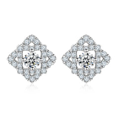 Round Zircon Double Rhombus Shape Sterling Silver Stud Earrings