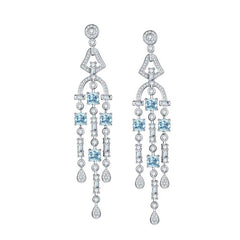 Natural Sky Blue Topaz Tassels Drop Earrings