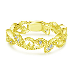 Zircon Hollow Leaves Silver Ring