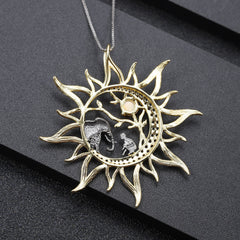 Natural Colourful Gemstone Elephant and People Sun Shape Pendant Silver Necklace for Women