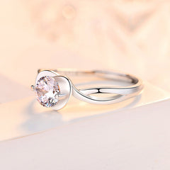 Heart-shaped with Round Zircon Silver Ring for Women